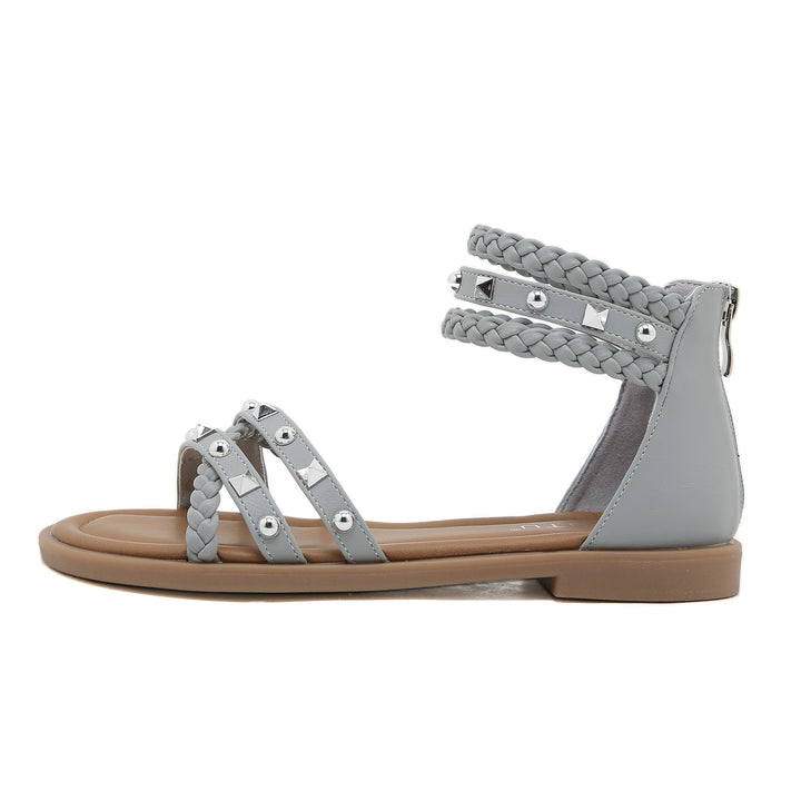 Damen Sandalen mit geflochtenen Riemen und modischen Nieten Drune