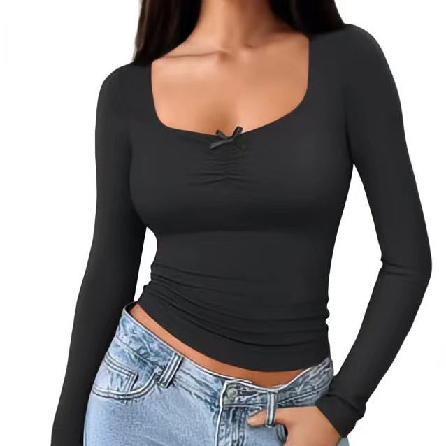 Damen Langarmshirt mit schickem quadratischem Ausschnitt und raffinierten Raffungselementen Drune
