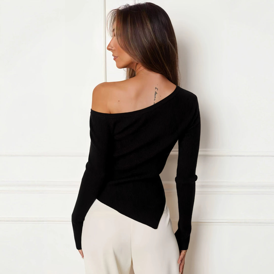Damen asymmetrisches Langarm-Oberteil mit einem schicki Design Drune