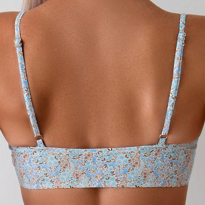 Damen Triangel-Bikini-Set mit floralen Akzenten und elastischen Trägern Drune