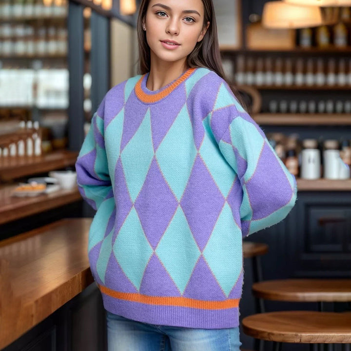 Damen Großer Pullover im Rauten-Muster mit minimalistischer Passform Drune