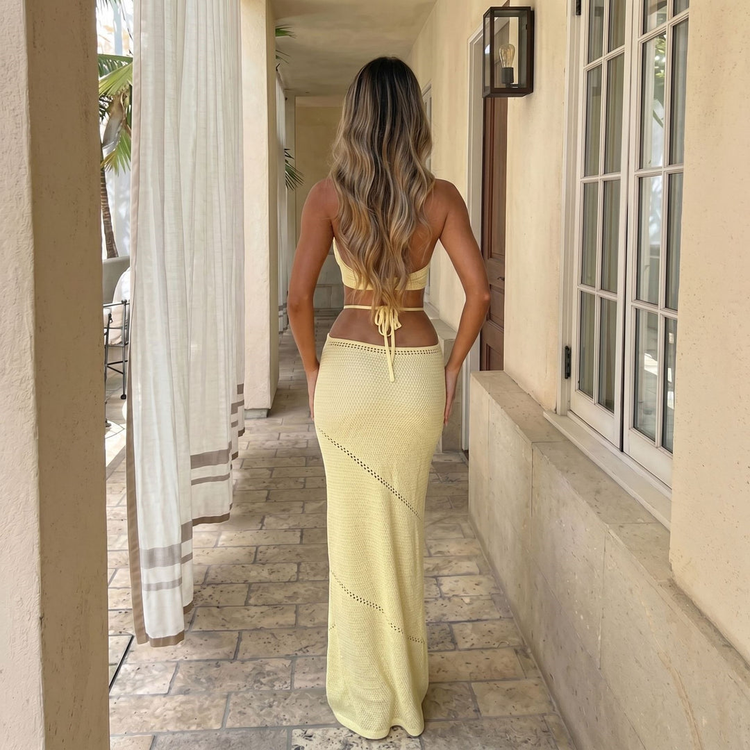 Damen gehäkeltes Cut-Out Maxikleid Drune
