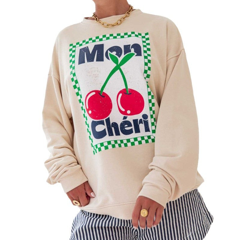 Damen Sweatshirt mit kreativem Obstmotiv und lässigem Schnitt Drune