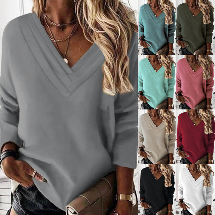 Damen Lässiges V-Ausschnitt Pullover mit eleganten Falten Drune