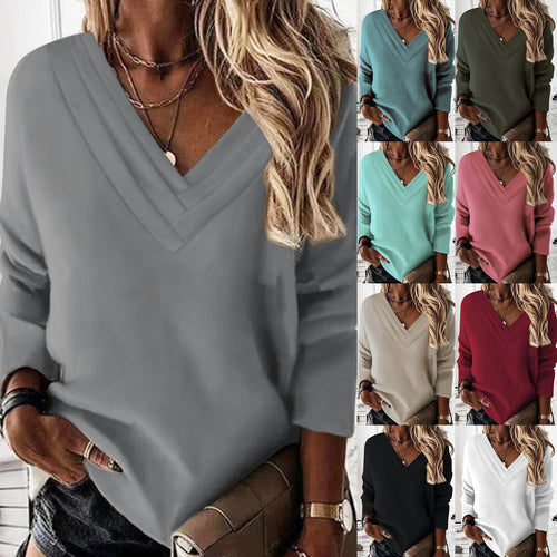Damen Lässiges V-Ausschnitt Pullover mit eleganten Falten Drune