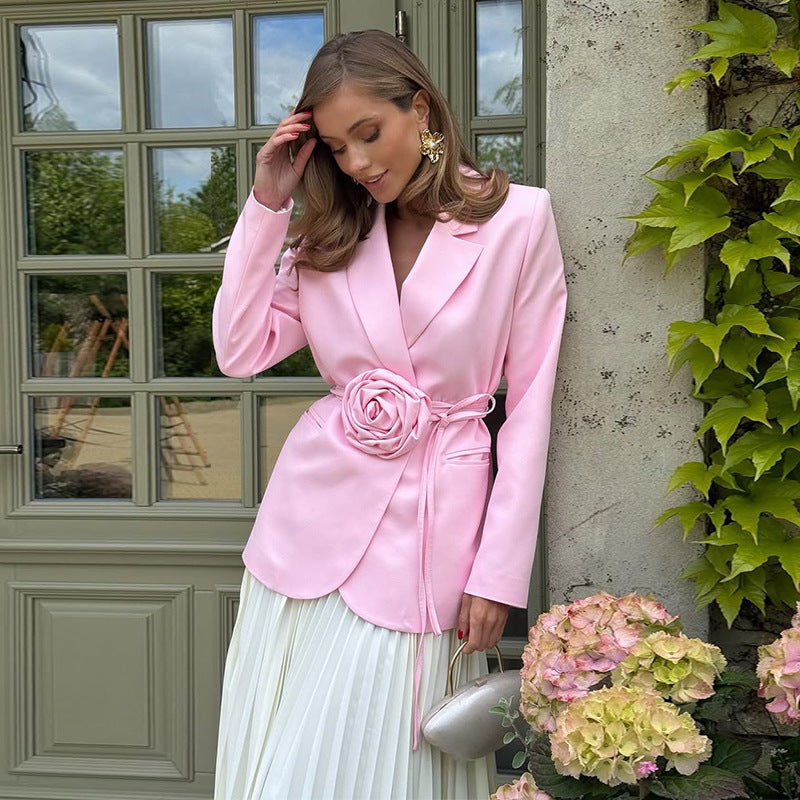 Damen Elegante Blazerjacke mit floraler Schnalle Drune