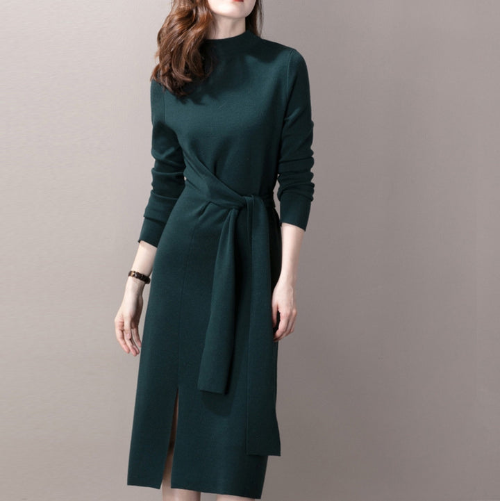 Damen elegantes Wickelkleid mit tiefem V-Ausschnitt und seitlichem Schlitz Drune