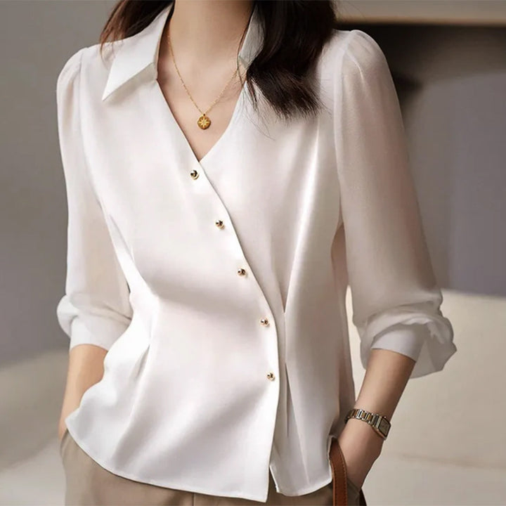 Damen elegante Bluse mit strukturiertem Schnitt und modischen Puffärmeln Drune