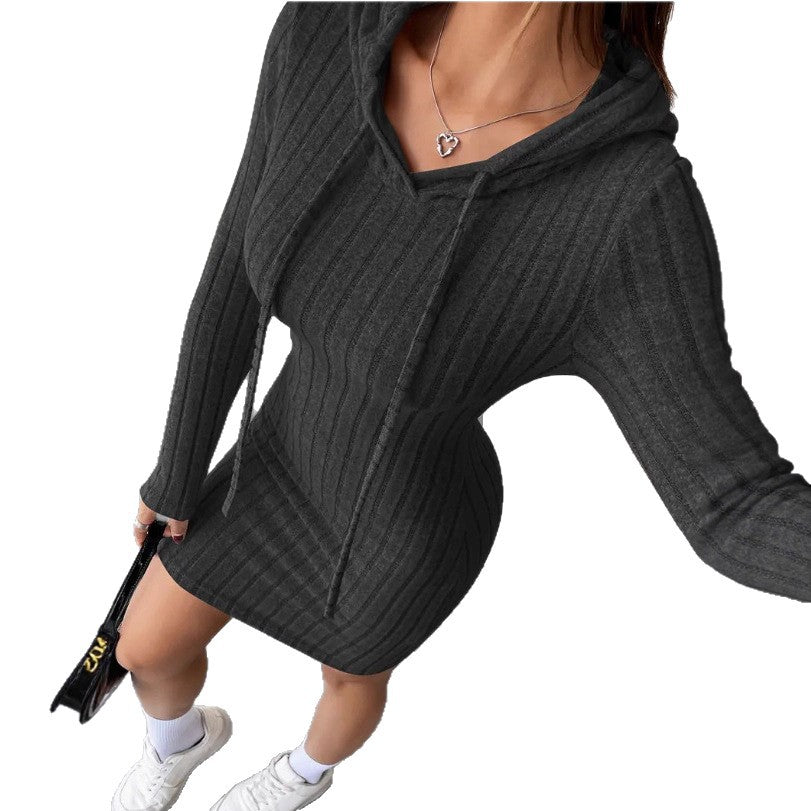 Damen Sweatkleid mit Kapuze und gestreiftem Design Drune