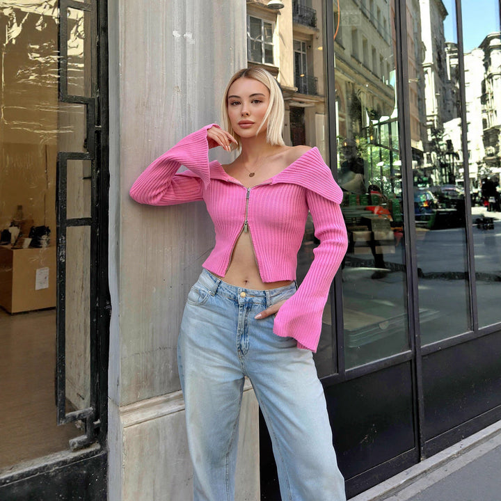 Damen Strickjacke mit weitem Ärmeldesign und Reißverschluss Drune