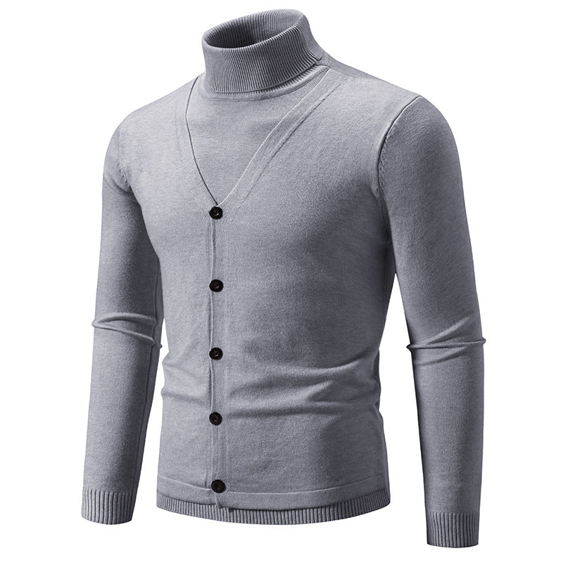 Herren eleganter Rollkragenpullover mit knöpfbaren Frontdetails und feiner Strickstruktur Drune