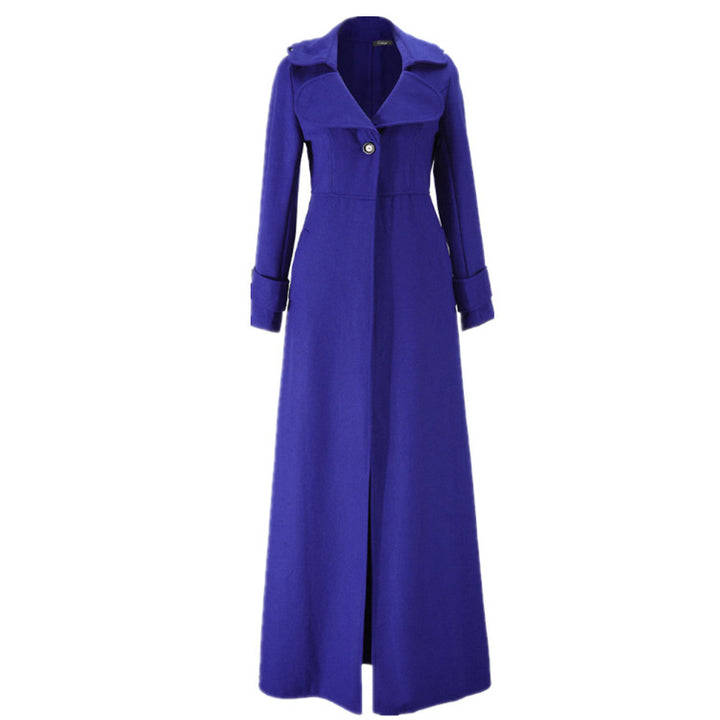 Damen eleganter, lang geschnittener Trenchcoat mit breitem Revers Drune