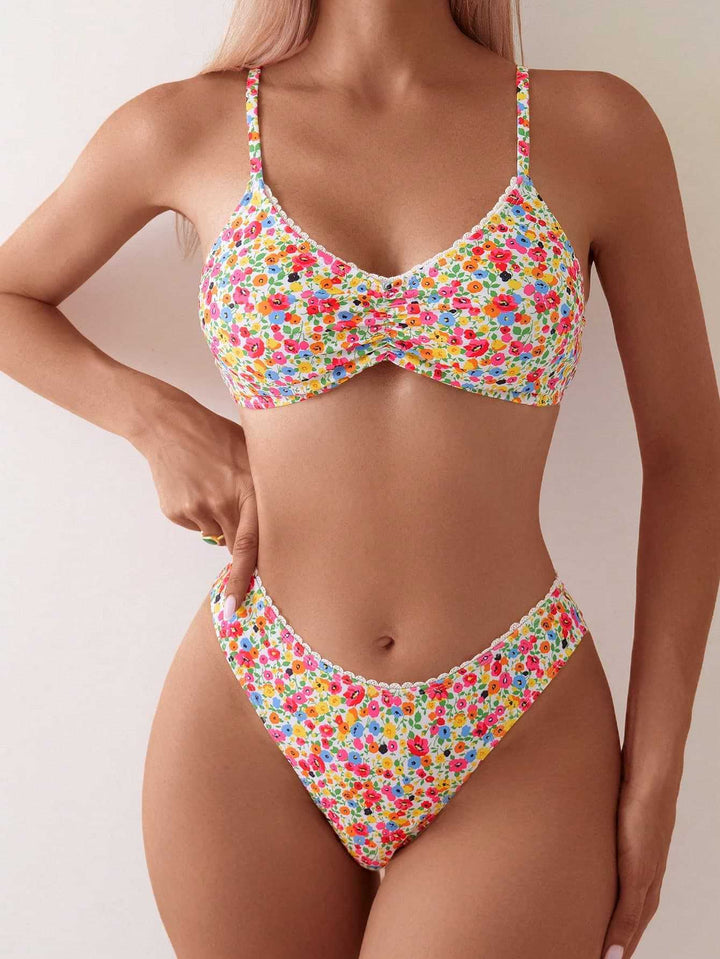 Damen Triangel-Bikini mit floralem Muster und feinen Details Drune