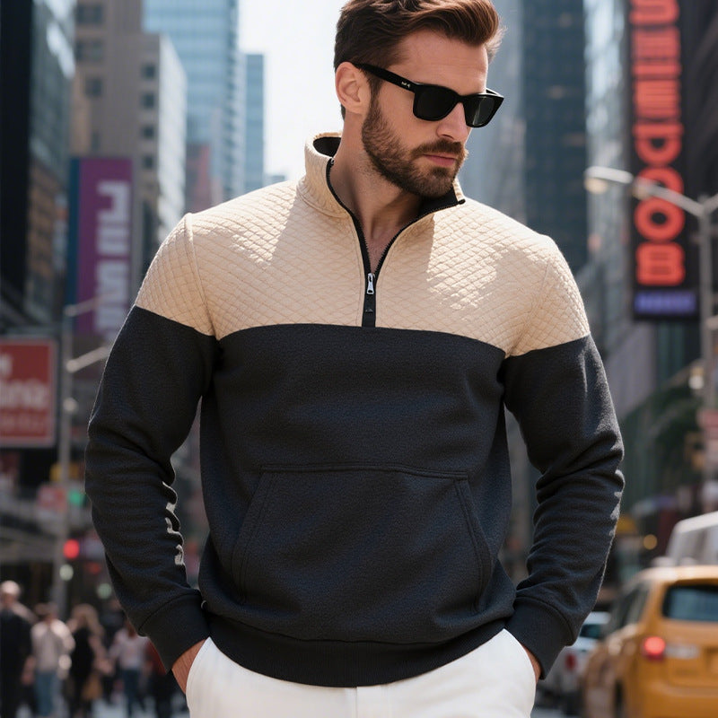 Herren modischer Sweatshirt mit hohem Kragen und zwei Taschen Drune