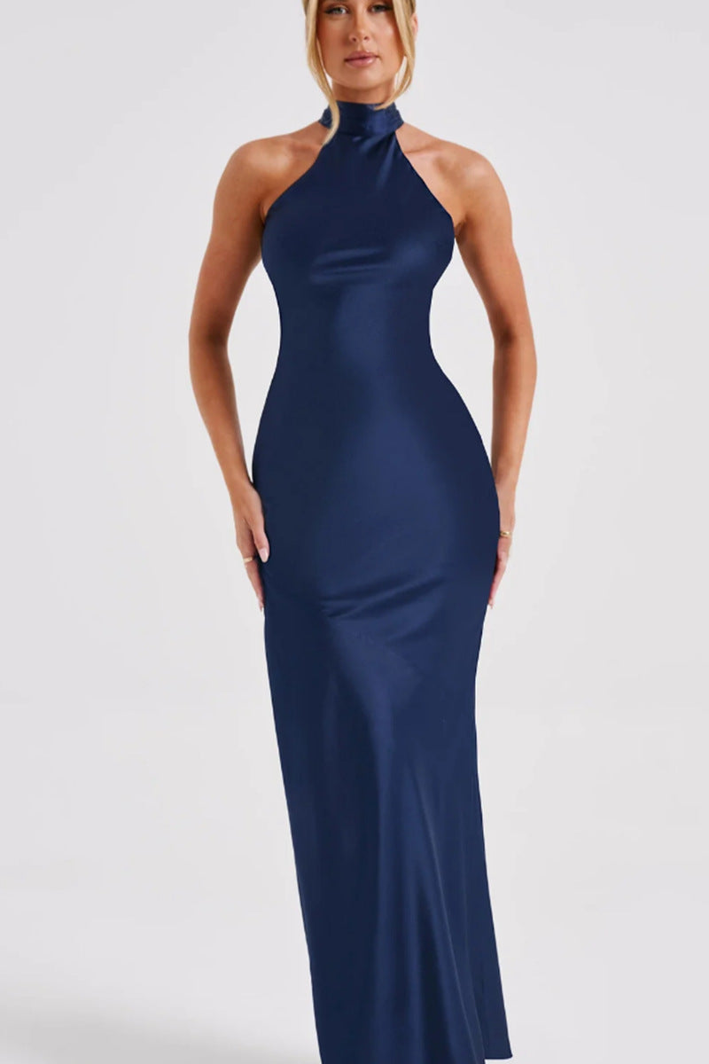 Damen Elegantes Neckholder-Maxikleid mit schlankem Schnitt und seitlichem Schlitz Drune