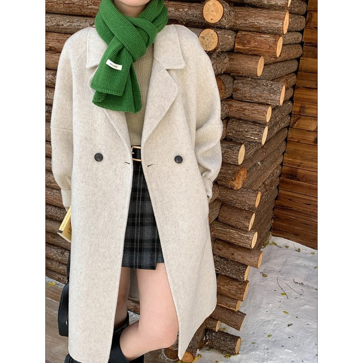 Damen Modischer Wollmantel mit doppeltem Knopfverschluss Drune