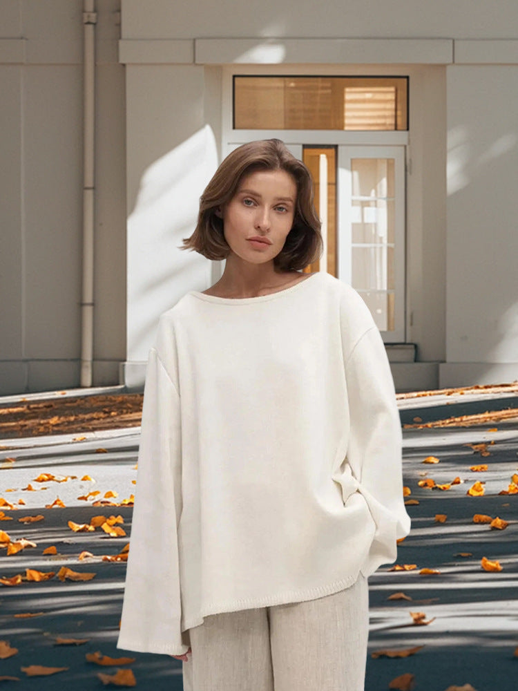 Damen Lässiges Baumwolloberteil mit weitem Schnitt und eleganten Details Drune