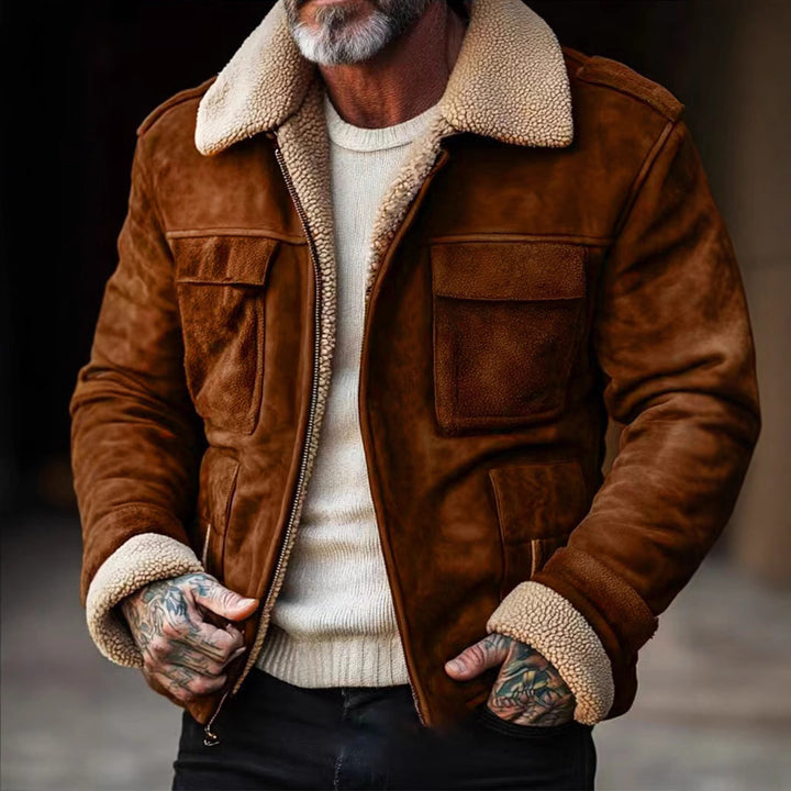 Herren stylischer Lederjacke mit warmem Futter Drune
