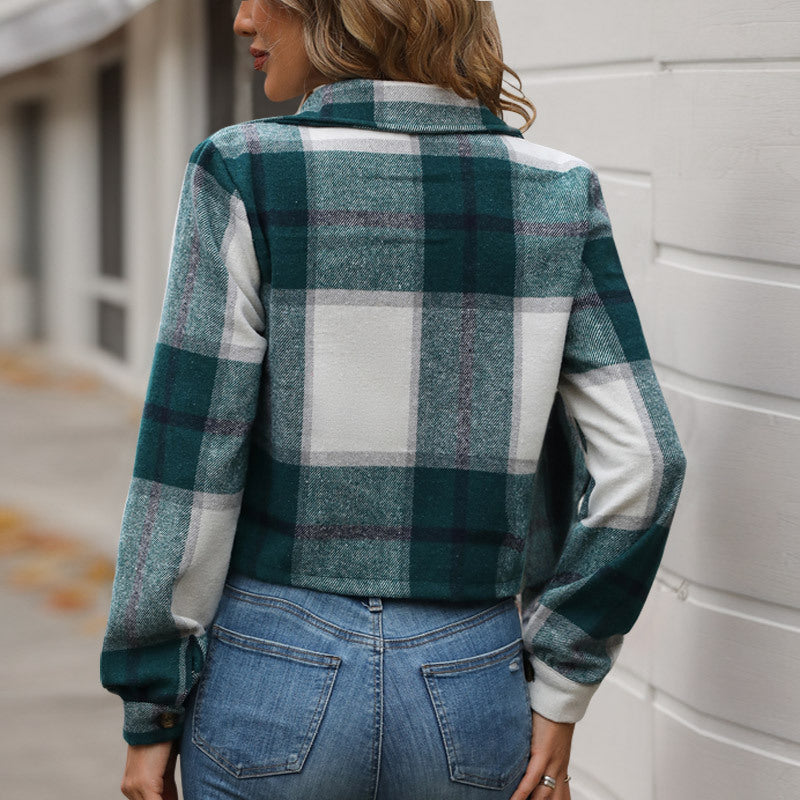 Damen Karierte Freizeitjacke mit modischem Schnitt und praktischen Taschen Drune