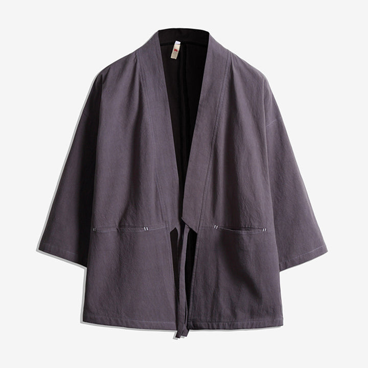 Unisex nan lässige Kimono-Jacke aus leichtem Baumwollmix mit weiter Passform und Bindegürtel Drune