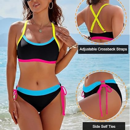 Damen Bikini-Set mit bunten Akzenten und verstellbaren Schnüren Drune