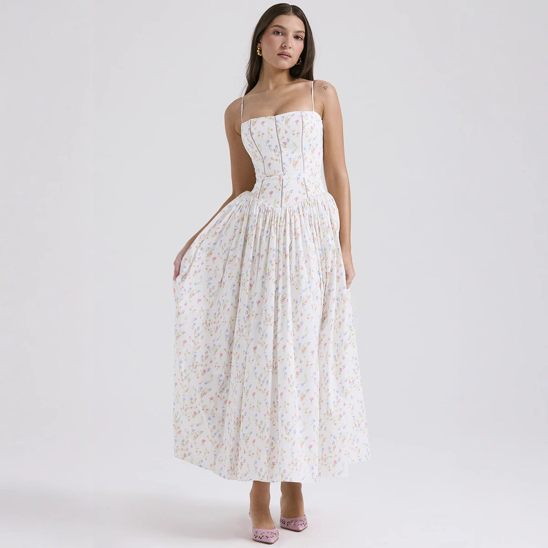 Damen nan tailliertes Maxikleid mit Korsettoberteil und feinen Spaghettiträgern Drune