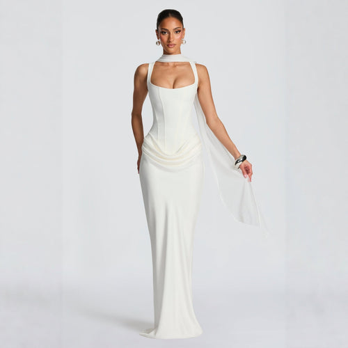 Damen Elegantes Maxikleid mit figurbetonendem Schnitt und raffiniertem Faltenwurf Drune