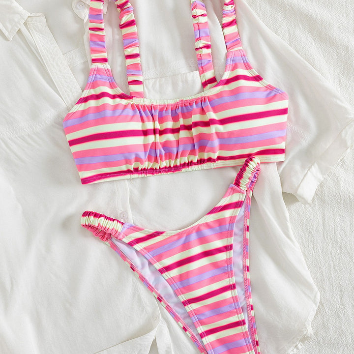 Damen Sportlicher Bikini mit modischem Streifenmuster und elastischem Bund Drune