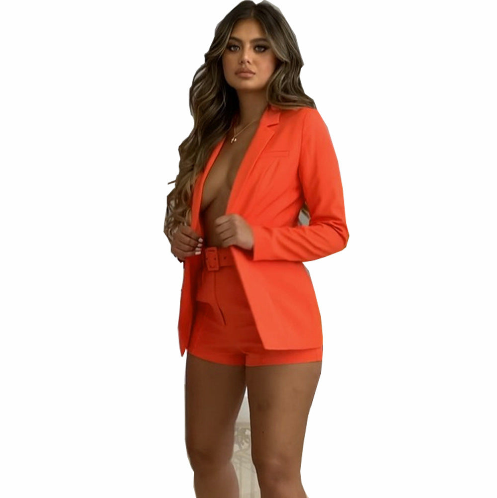 Damen Modisches Blazer-Set mit figurbetontem Schnitt und hoch taillierten Shorts Drune