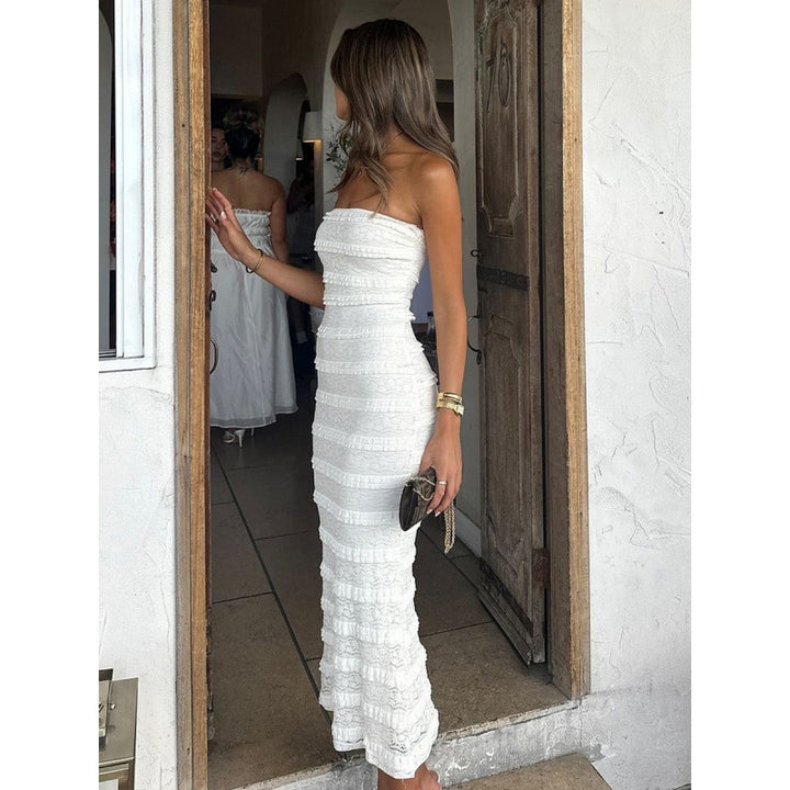 Damen Sommerliches Rüschenkleid mit tailliertem Schnitt und schmalen Trägern Drune