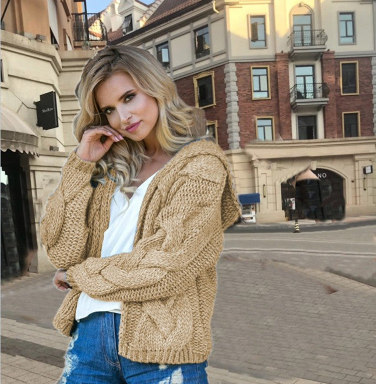 Damen Grobstrickjacke mit Kapuze und asymmetrischem Design Drune