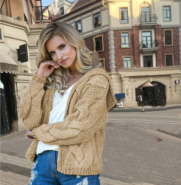 Damen Grobstrickjacke mit Kapuze und asymmetrischem Design Drune