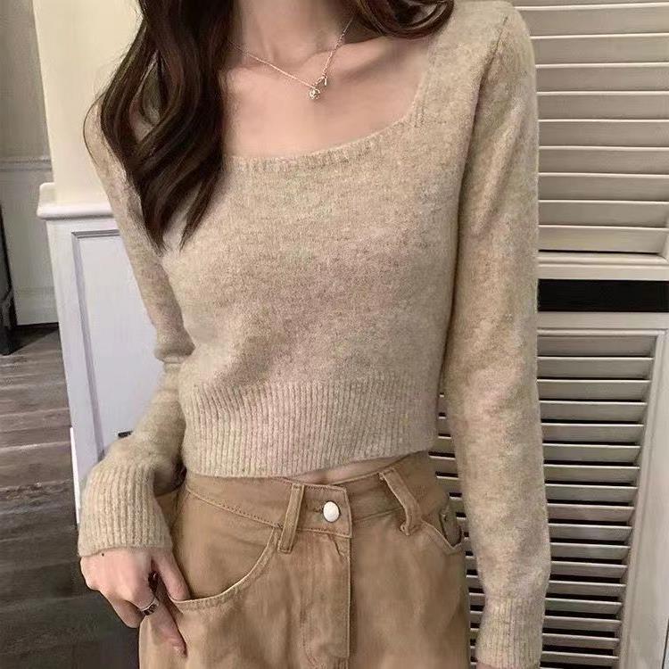 Damen modischer Pullover mit breitem Rundhalsausschnitt und feiner Struktur Drune