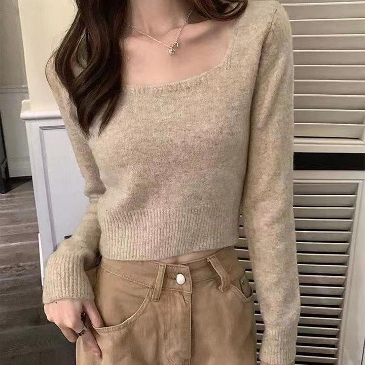 Damen modischer Pullover mit breitem Rundhalsausschnitt und feiner Struktur Drune