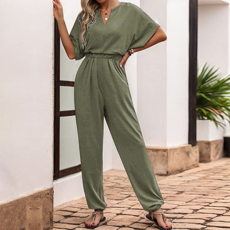 Damen eleganter Jumpsuit mit weitem Bein und komfortablem Taillengürtel Drune