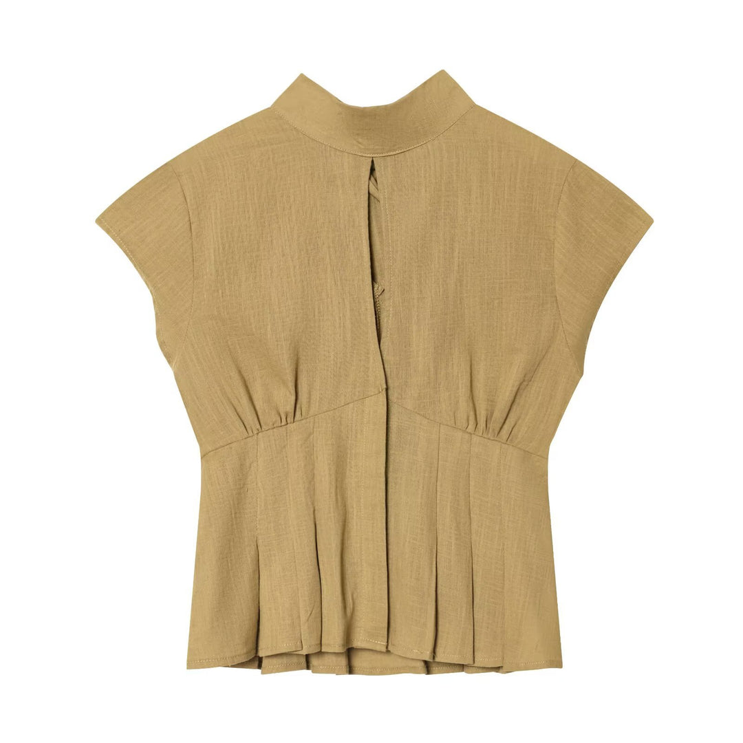 Damen Blusenshirt mit elegantem Stehkragen und plissierten Details Drune