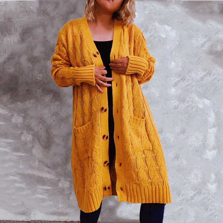 Damen Grobstrick-Cardigan mit Taschen und Knopfdetails Drune