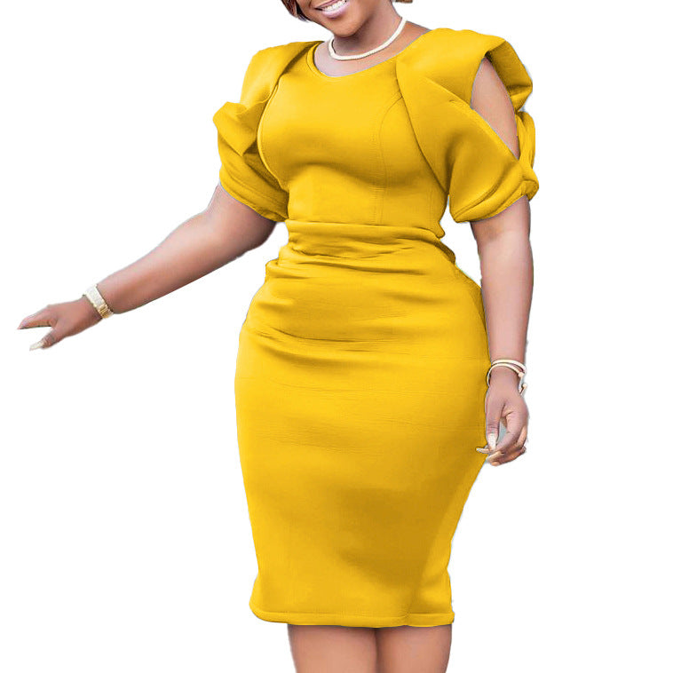 Damen Körperbetontes Kleid mit modischen Puffärmeln und elegantem Schnitt Drune