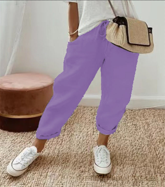 Damen lässige Leinenhose mit körpernaher Passform und praktischen Taschen Drune