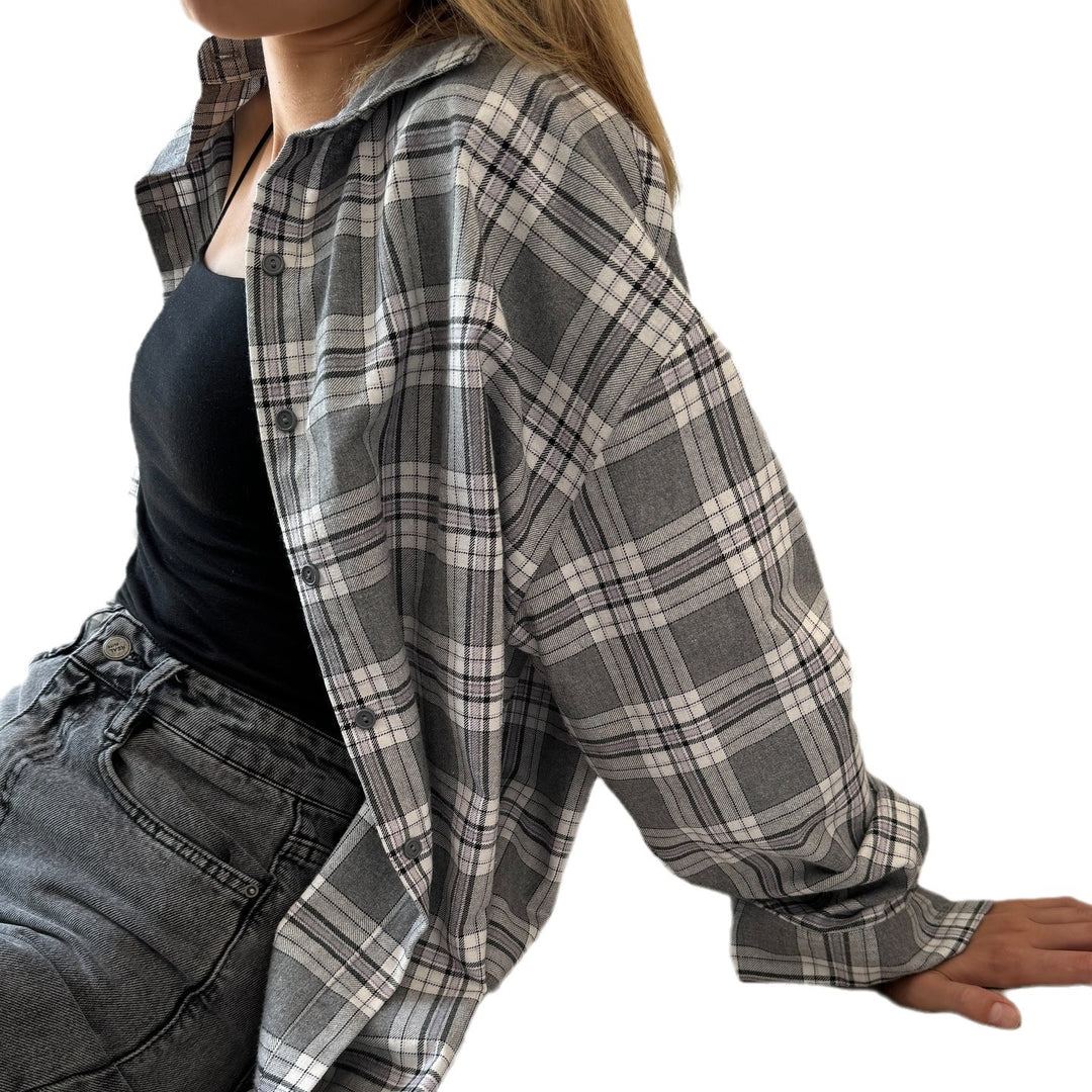 Damen lässige Karobluse mit oversized Schnitt und modernen Details Drune