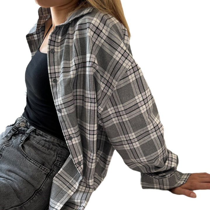 Damen lässige Karobluse mit oversized Schnitt und modernen Details Drune