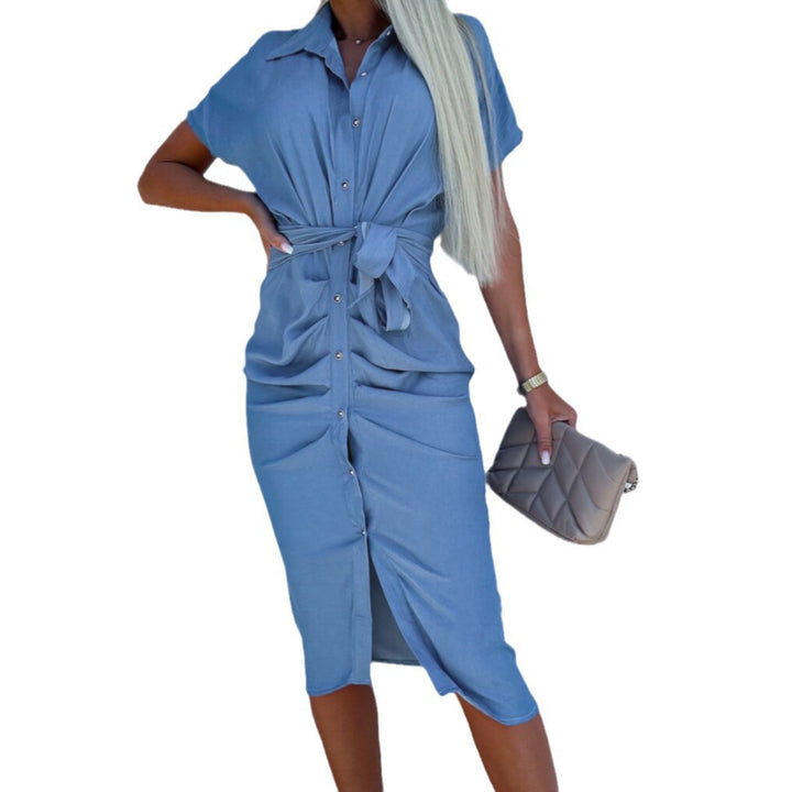 Damen Hemdblusenkleid mit Taillengürtel und Knopfleiste Drune