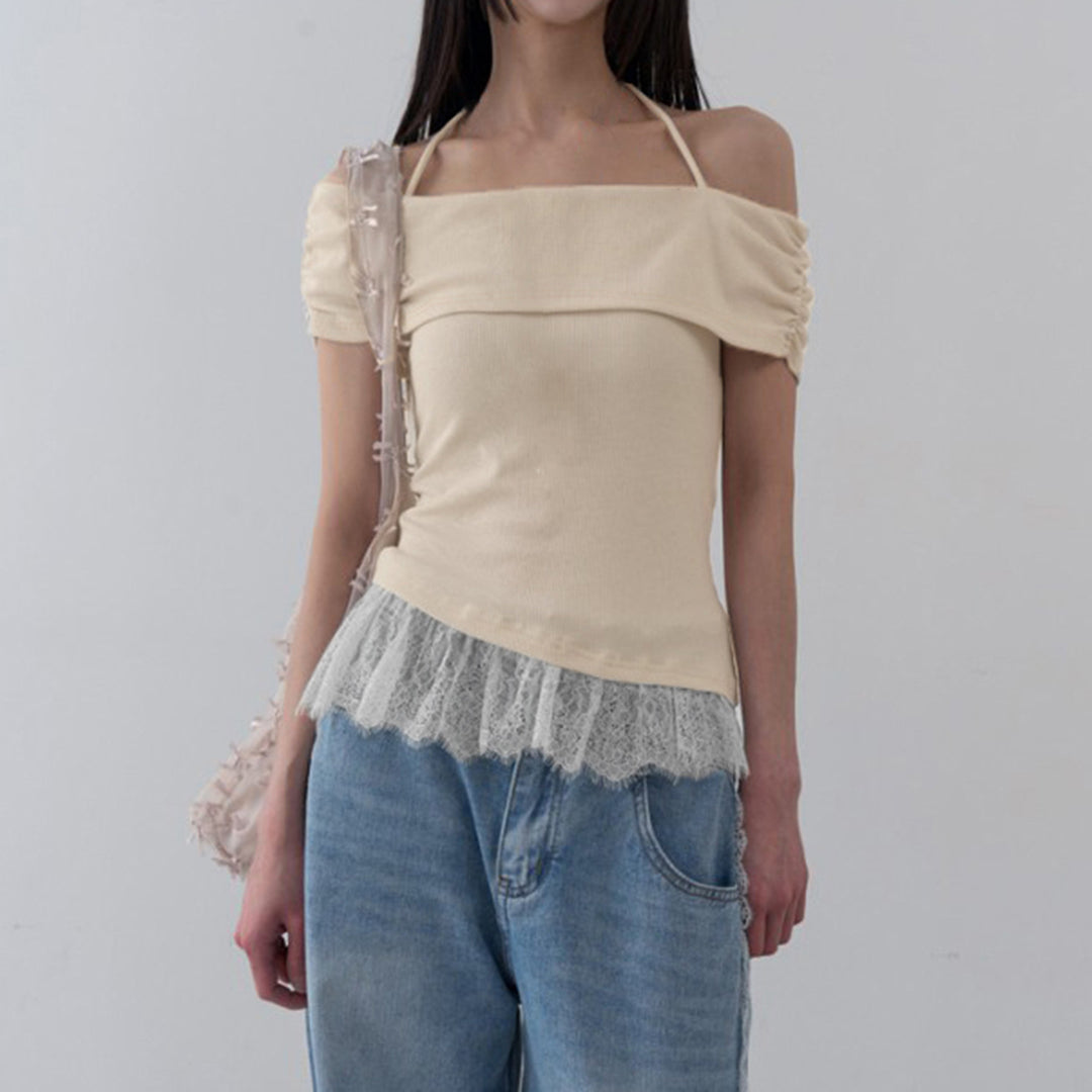 Damen Off-Shoulder Oberteil mit Rüschensaum Drune
