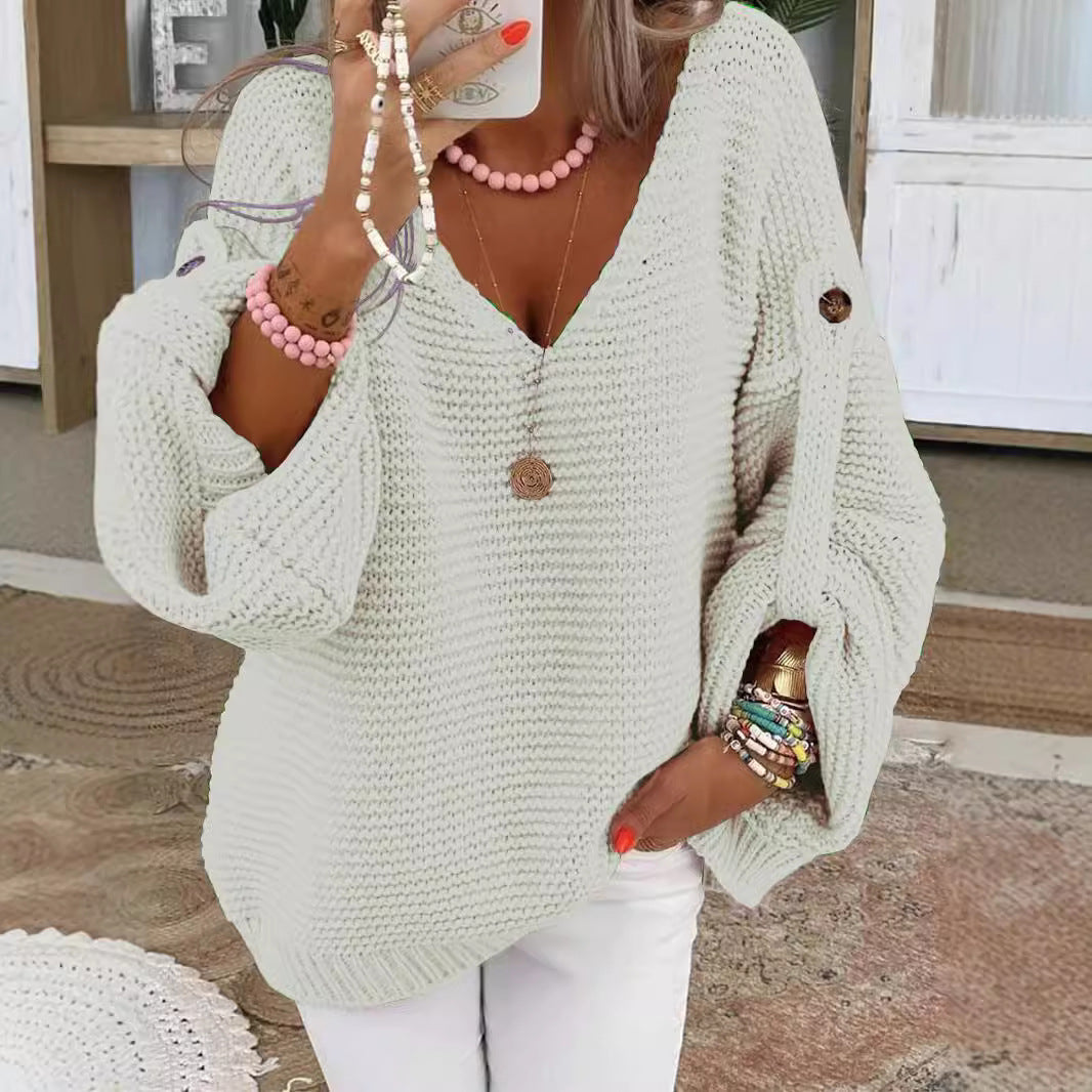 Damen V-Ausschnitt Strickpullover mit weitem Schnitt Drune