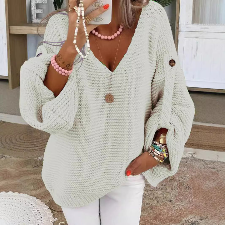 Damen V-Ausschnitt Strickpullover mit weitem Schnitt Drune