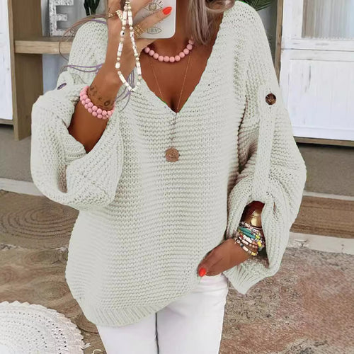 Damen Grober Strickpullover mit V-Ausschnitt Drune