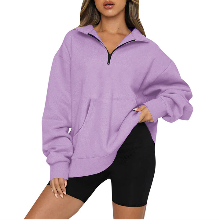 Damen Oversized Sweatshirt mit halbem Reißverschluss und Kapuze Drune