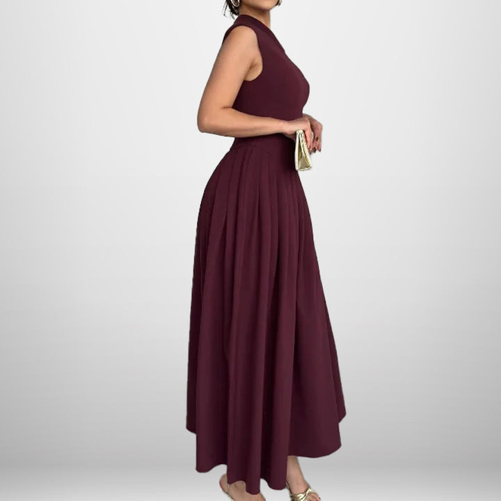Damen Elegantes Maxi-Kleid mit asymmetrischem Ausschnitt und schwingendem Rock Drune