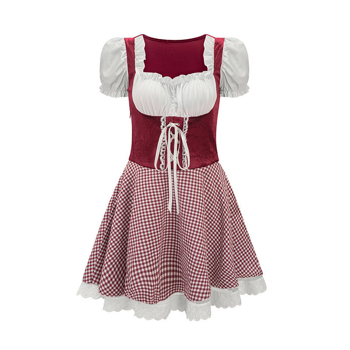 Damen nan tailliertes Trachtenkleid mit geschnürter Miederfront und karierter Rockpartie Drune