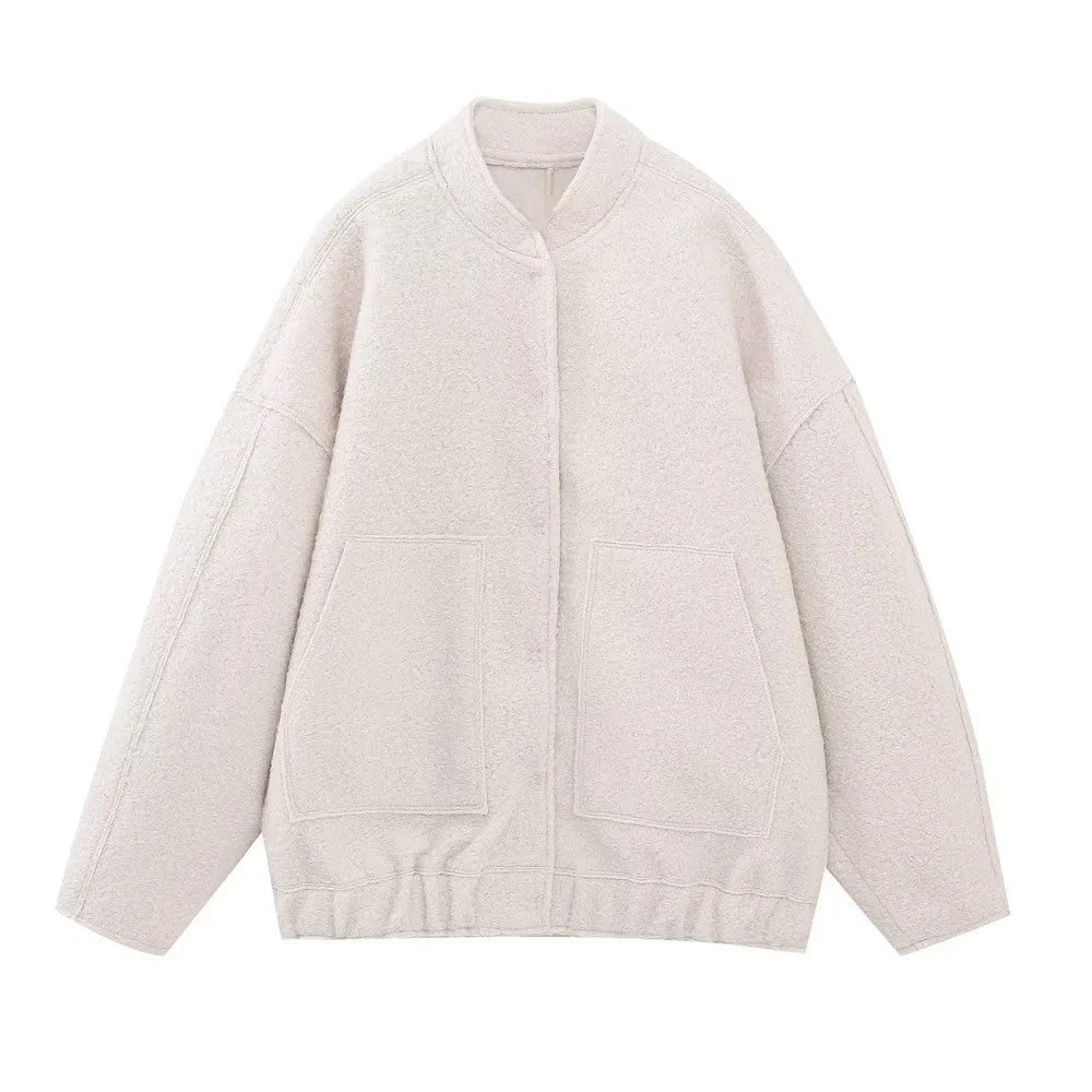 Damen lässige Fleecejacke mit geräumigen Taschen und elastischem Saum Drune